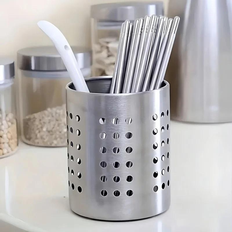 Home Cooking Utensils - #New.Stainless Steel Cylindrical Utensil Storage Box