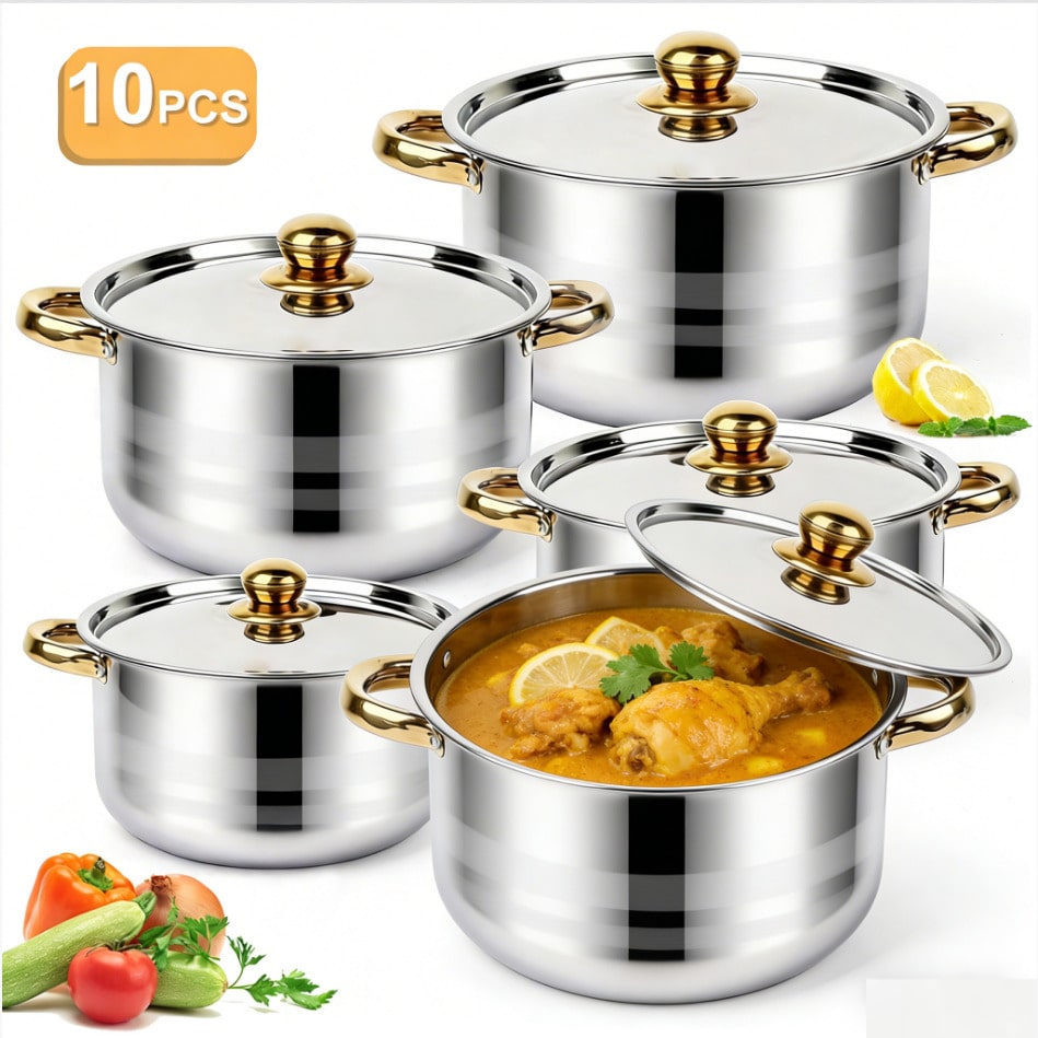 Home Cooking Utensils - Stainless Steel Pot Set Modern Luxury